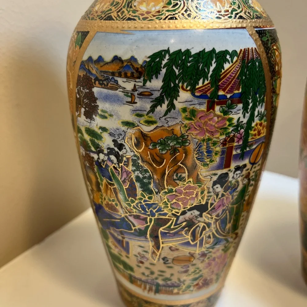 Vintage Samsuma Style Hand Painted Vases